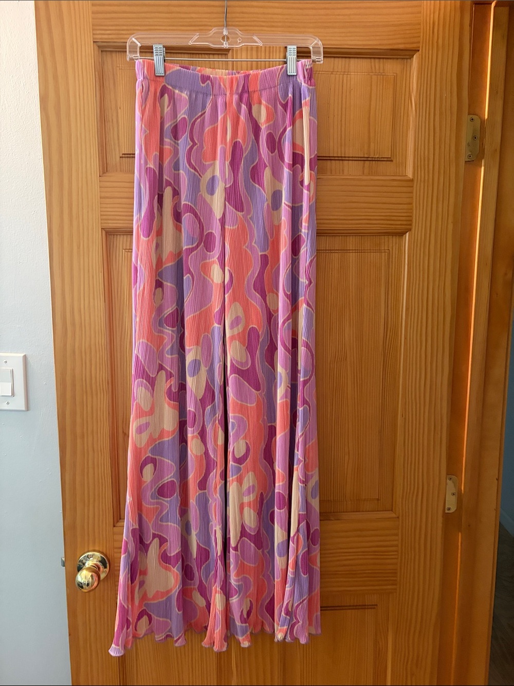 Peppermayo Pink, Purple & Cream Abstract Plisse Muse Pants size 6